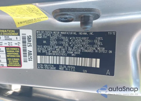 2013 Toyota Sienna Le V6 8 Passenger z USA, uszkodzony, nr VIN 5TDKK3DCXDS318543